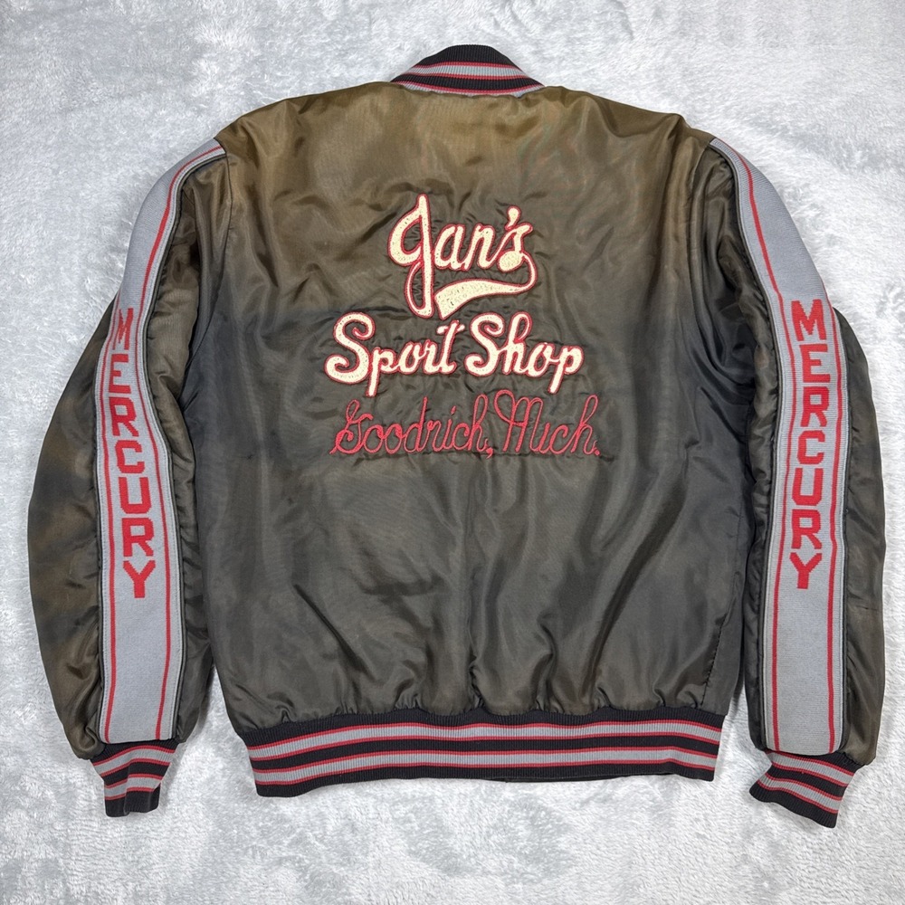 Vintage Mercury Boats Jacket‎ Men Medium Black Chain Stitch Faded Distressed
